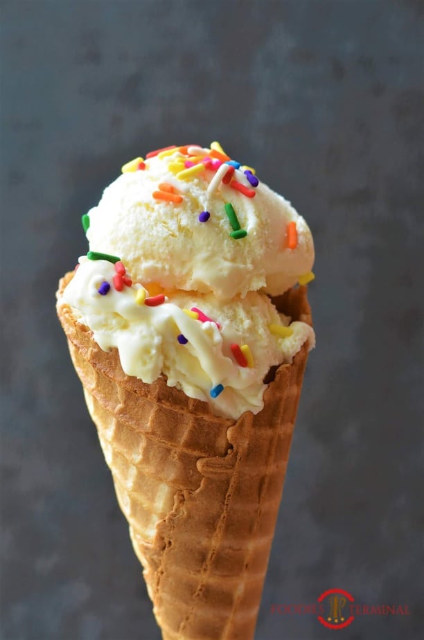  No Churn Only 3 Ingredients Ice-Cream in a cone with sprinkles