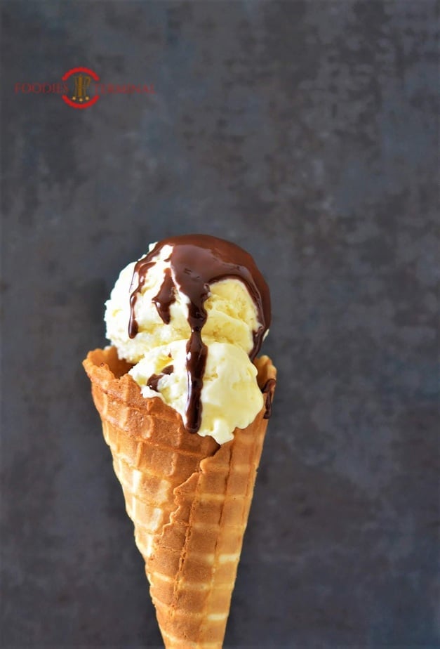  No Churn Only 3 Ingredients Ice-Cream in a cone with chocolate drip