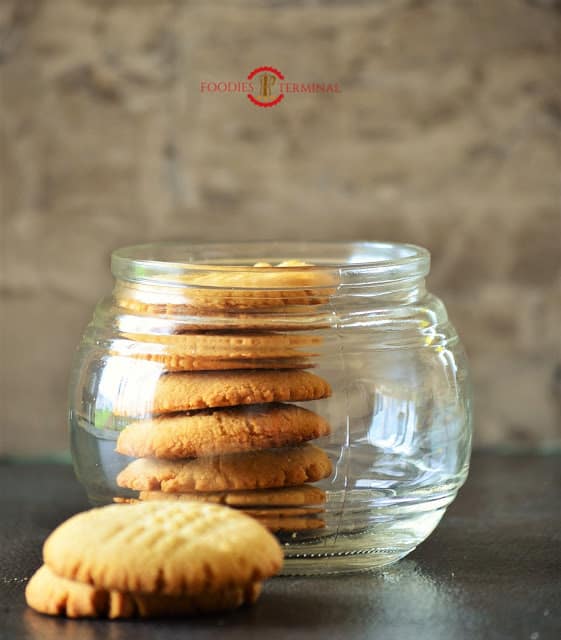 Shortbread cookies stored in a glass jar