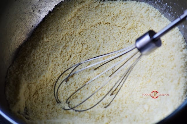 Whisked almond flour in a bowl.