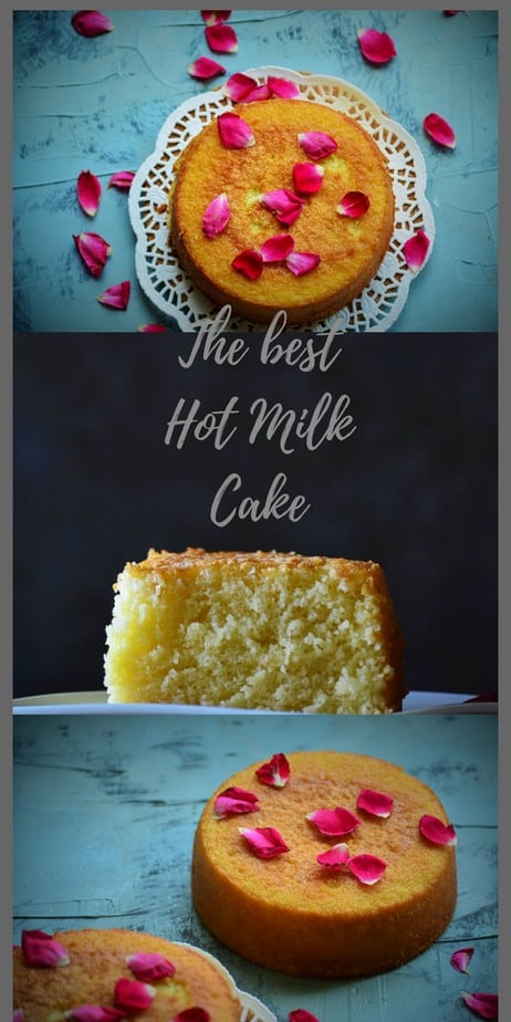 Baked hot milk cake served on a tray.