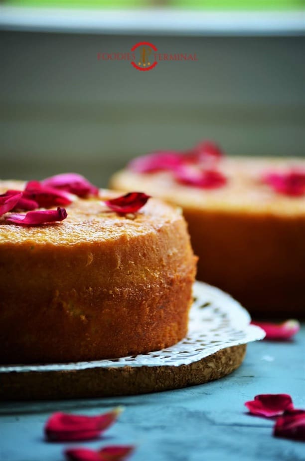 Baked hot milk cake served on a tray.