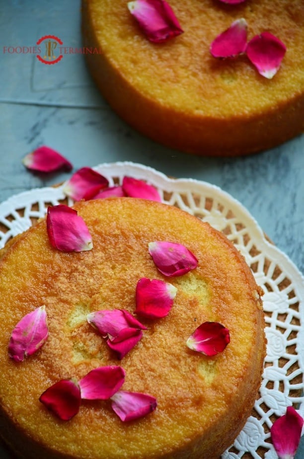 Baked hot milk cake served on a tray.