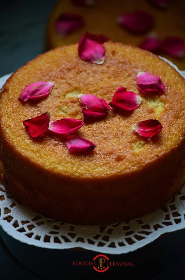 Baked hot milk cake served on a tray.