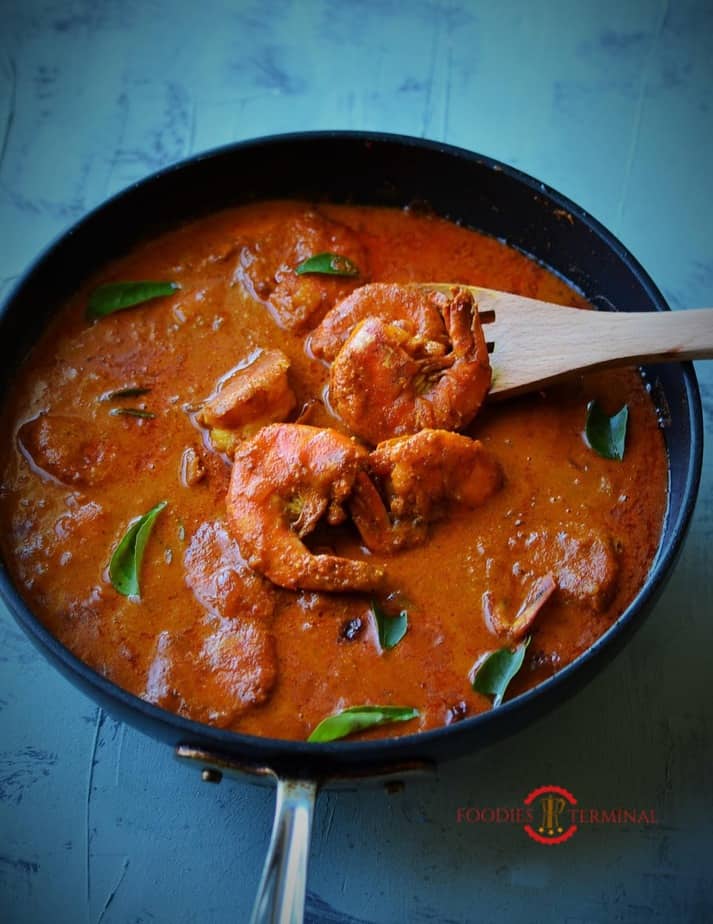 Goan Prawn Curry in the pan ready to serve.