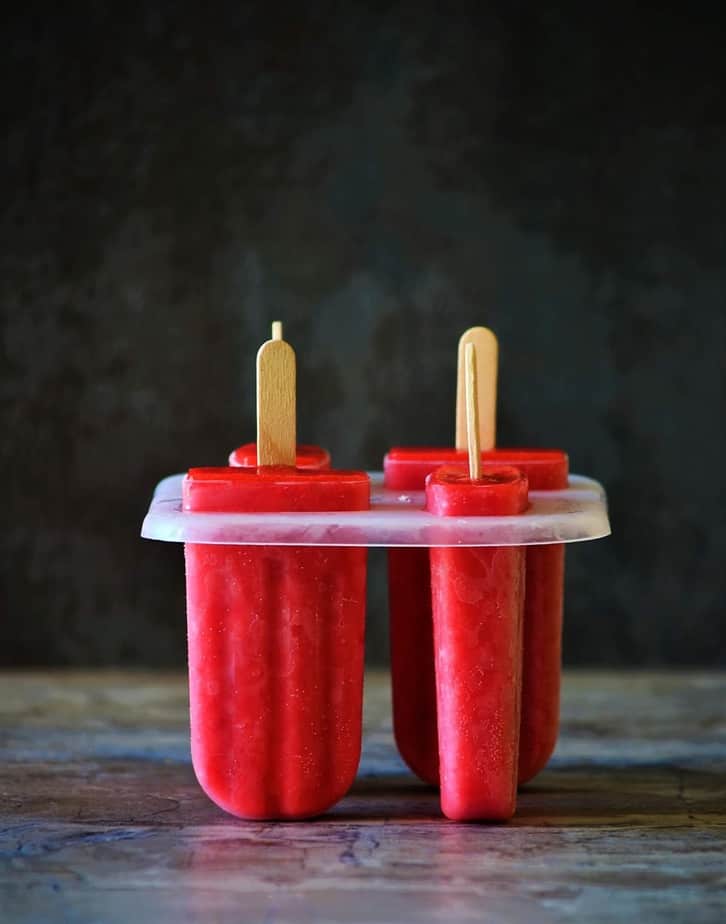 Strawberry popsicles recipe all set in the popsicle molds