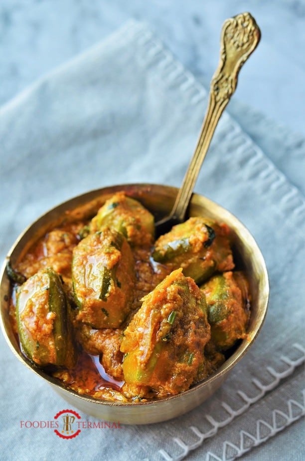 Potol Korma served in a brass bowl