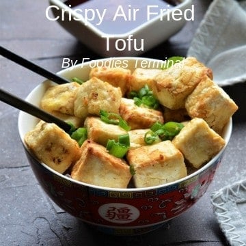 Crispy Air Fried Tofu served in a bowl