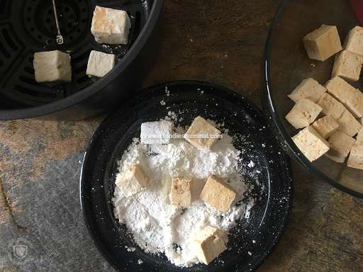 Tofu cubes coated with cornstarch