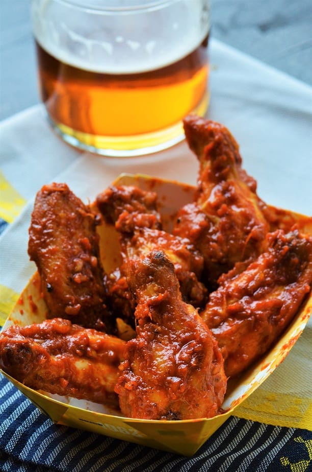 Korean Gochujang Chicken Wings Air Fryer served with beer