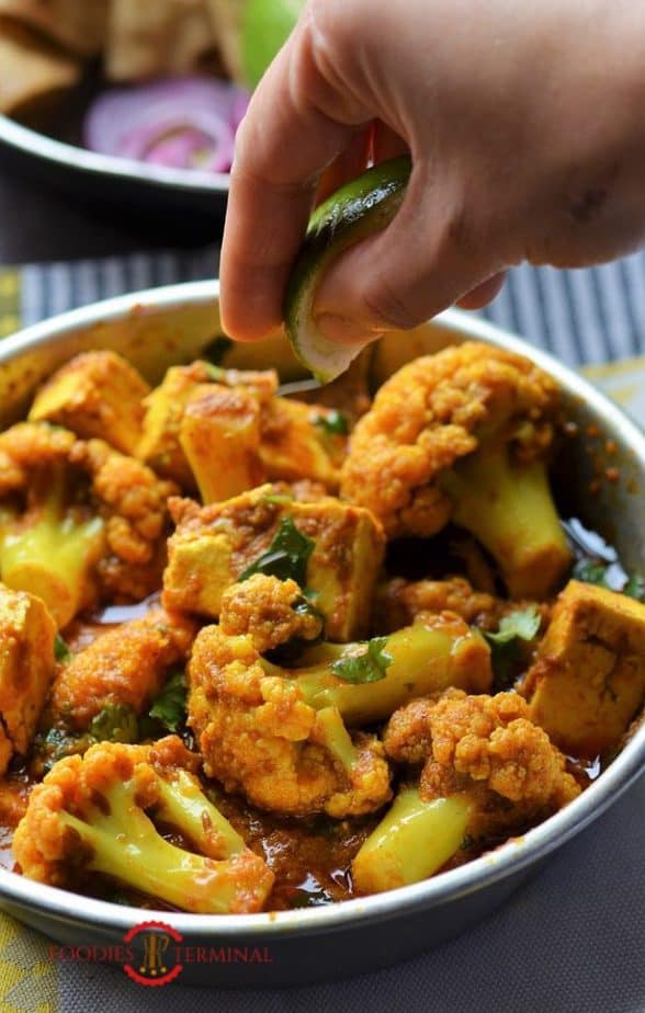 Paneer Gobi in Instant Pot garnished with cilantro