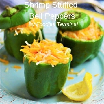 Green stuffed bell peppers topped with cheese