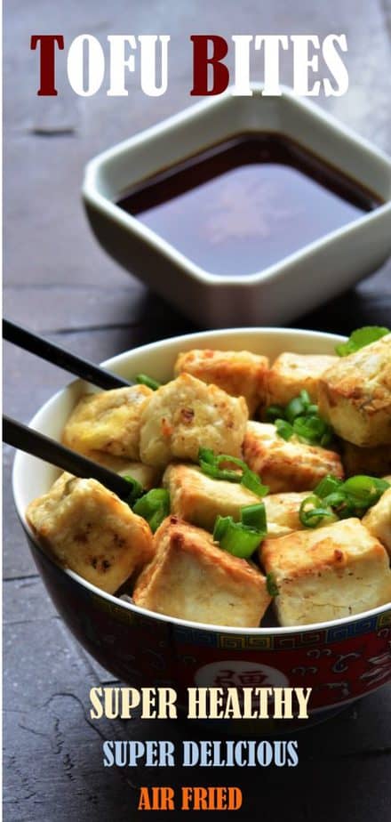 Air fried crispy tofu bites served on a plate.