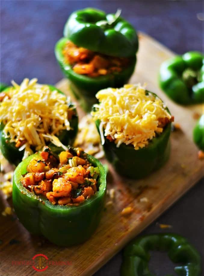 Stuffed bell peppers with shrimp ready for air fry