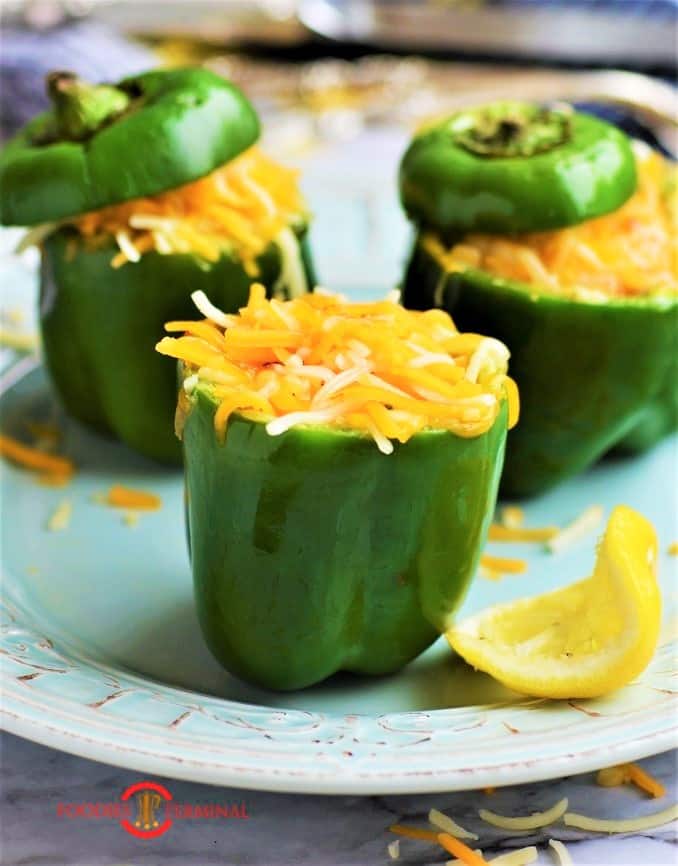 Stuffed bell peppers with shrimp served