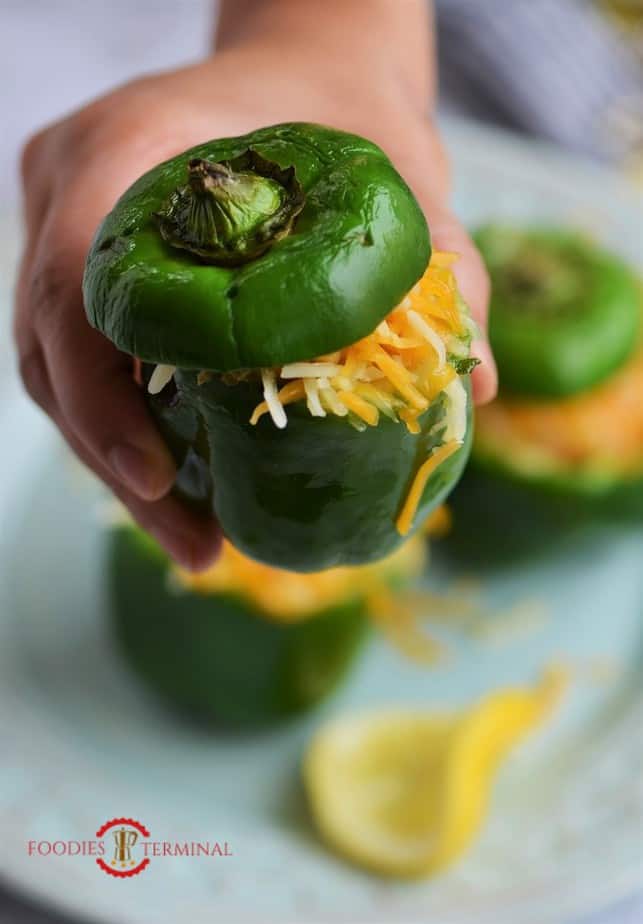 single stuffed bell pepper with shrimp & cheese