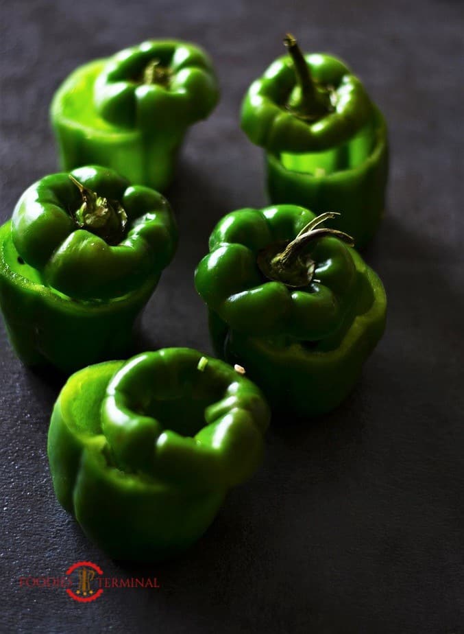 Green Bell peppers ready to get stuffed
