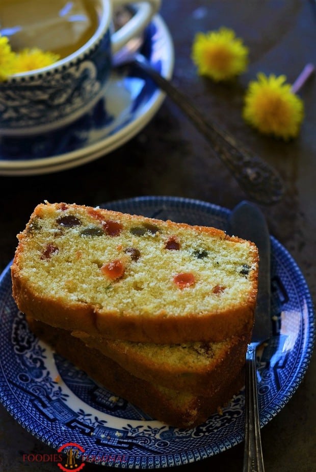 Tutti Frutti Cake sliced & served with tea