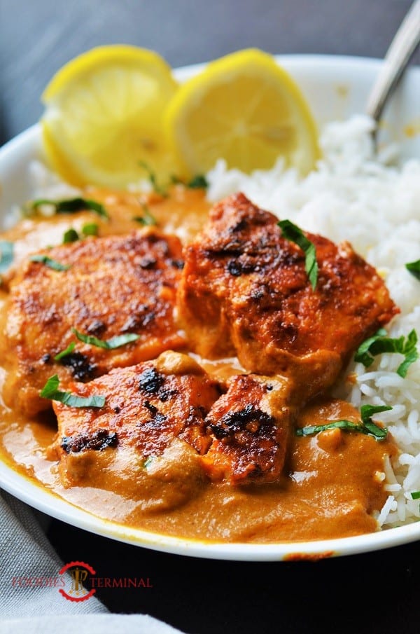 Fish Tikka masala served with rice