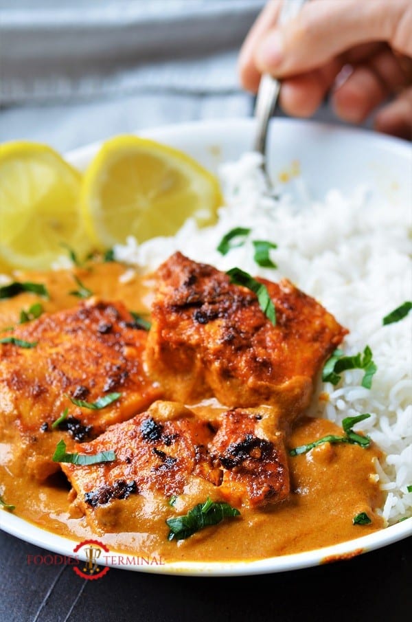 Fish Tikka masala recipe garnished with cilantro