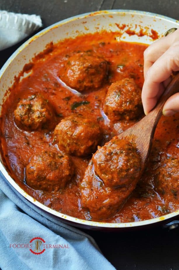 Mutton kofta curry made with air fried lamb meatballs