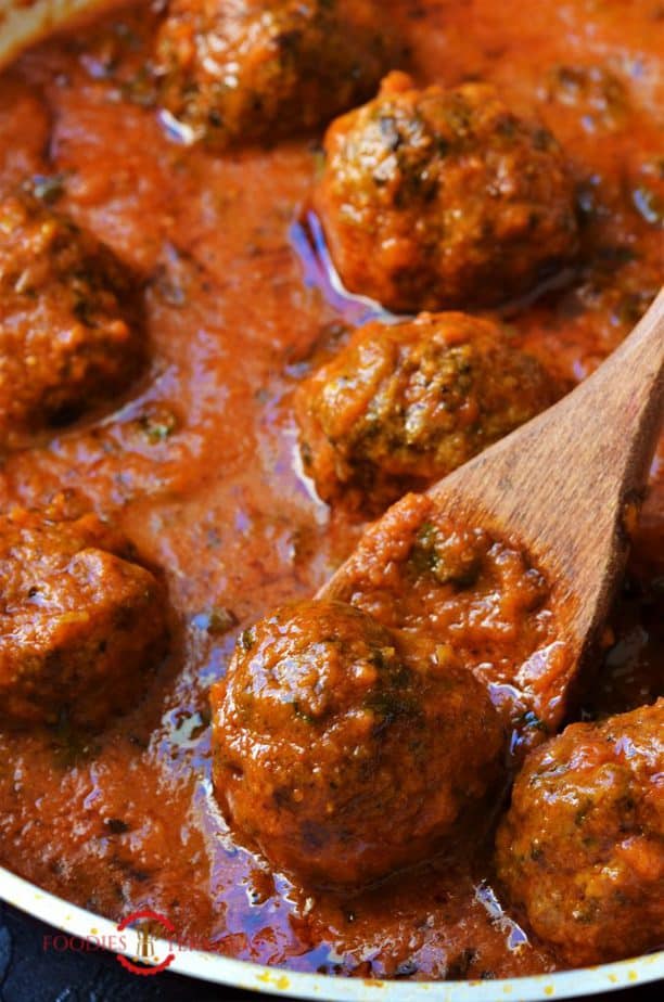 Mutton Kofta Curry in a skillet 