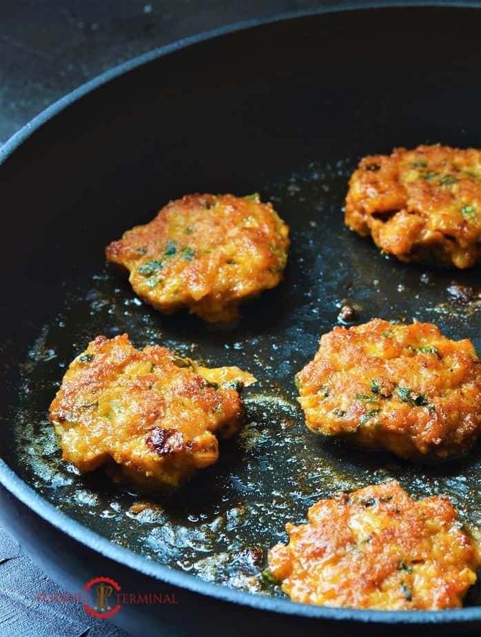 Shrimp Patties on a skillet