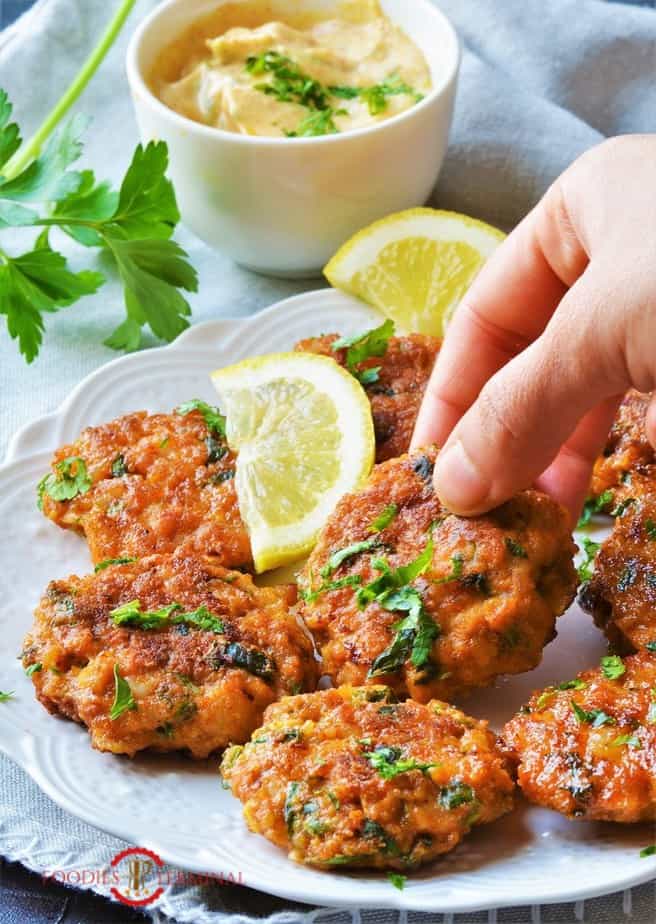 Shrimp cakes served on a white plate