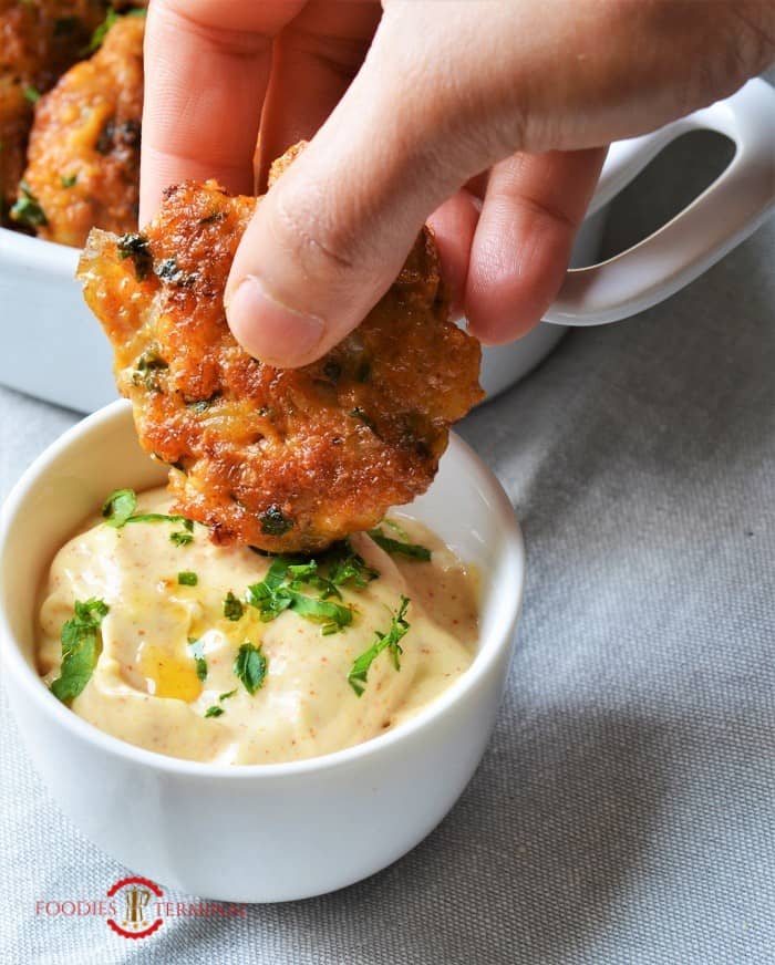 Shrimp Patties recipe dipped in Aioli