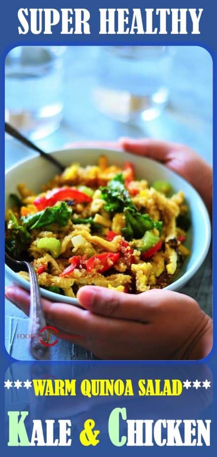 Bowl of the prepared quinoa salad held in both hands. This image is only placed for pinning.