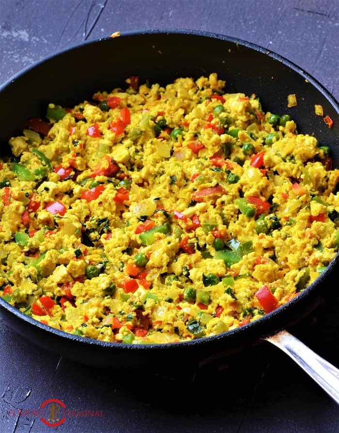 Tofu Scramble recipe in a black skillet