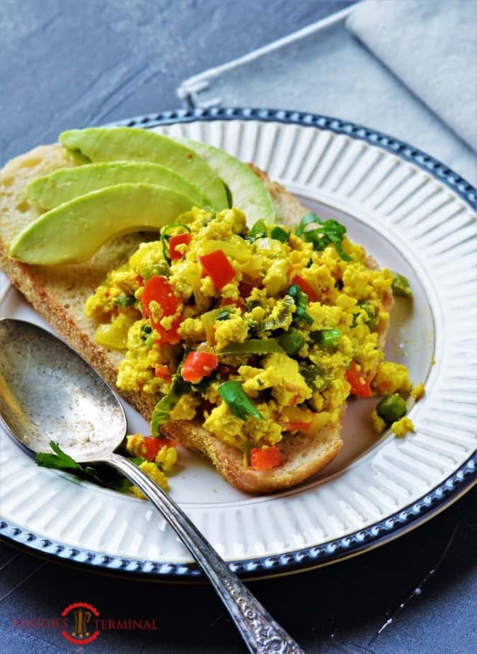 Tofu Scramble nutritional yeast served on a toast