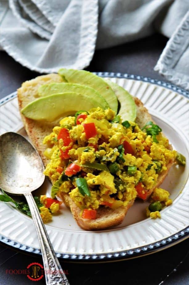 Tofu Scramble recipe served with avocados