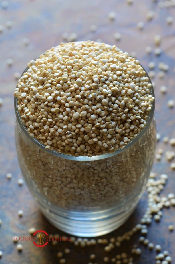 raw Quinoa in a small glass jar