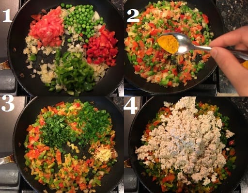 Tofu scramble being cooked in a skillet