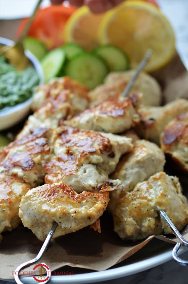 chicken Malai tikka recipe with cumcumbers, lemon & tomato