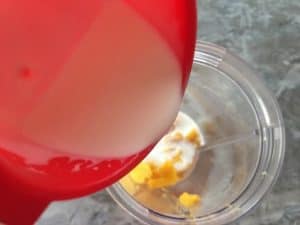 Pouring milk on the mango pulp