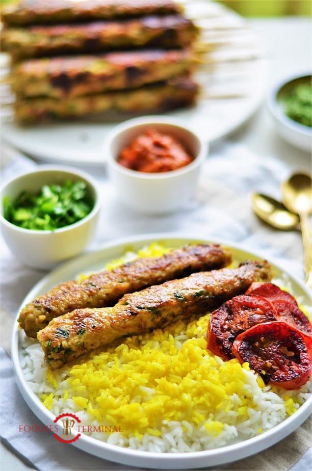 Chicken Keema Kabab served with saffron rice & chutney
