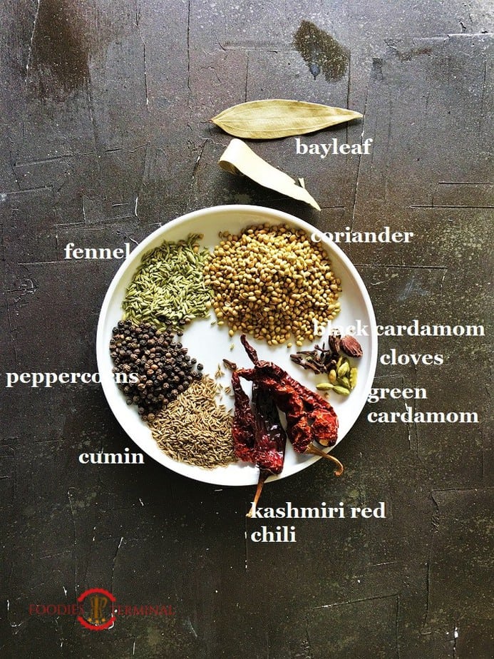 Kadai Masala ingredients on a white plate