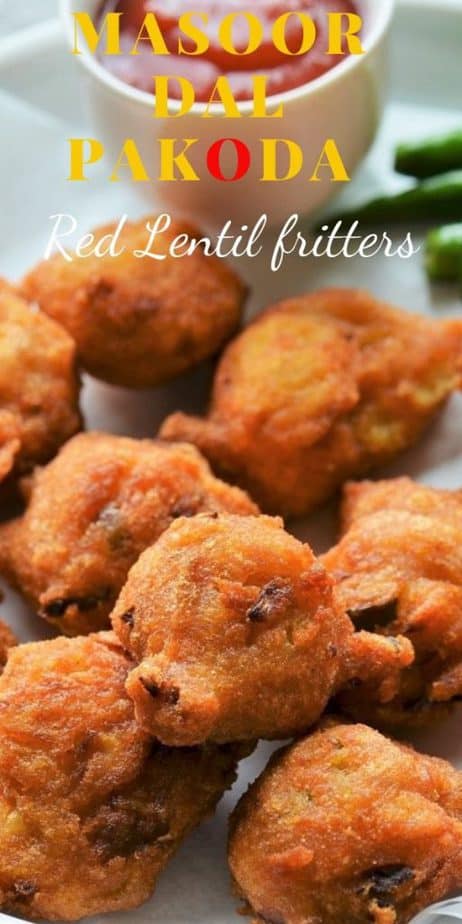 Red Lentil Fritters clustered together on a plate