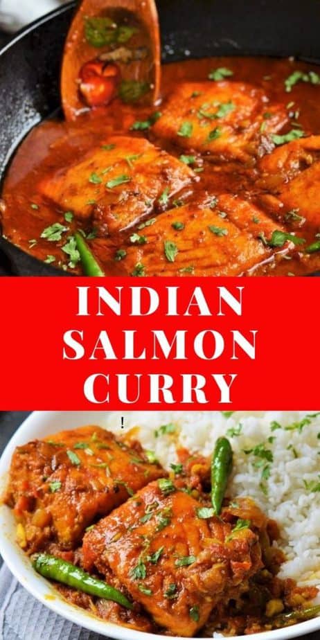 Indian Salmon curry with wild caught salmon picture collage