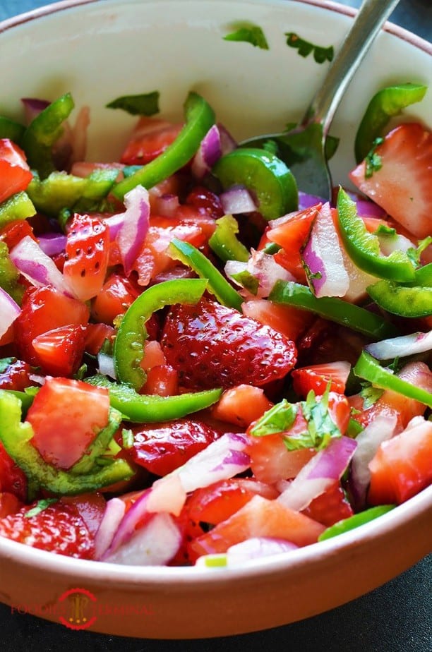 Strawberry Salsa with Jalapenos, cilantro & red onions