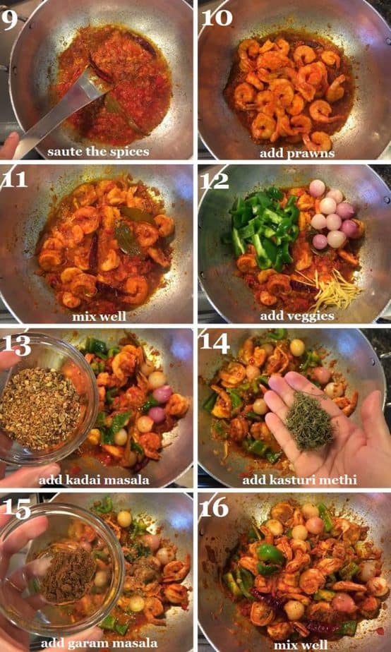Step by step picture of how to make Kadai Prawns