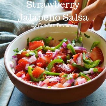 Colorful Salsa made with strawberries, jalapeno, cilantro