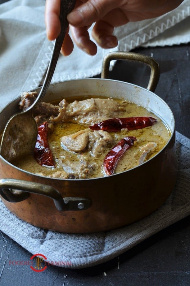 Chicken Rezala Bengali Mughlai style in a small pot