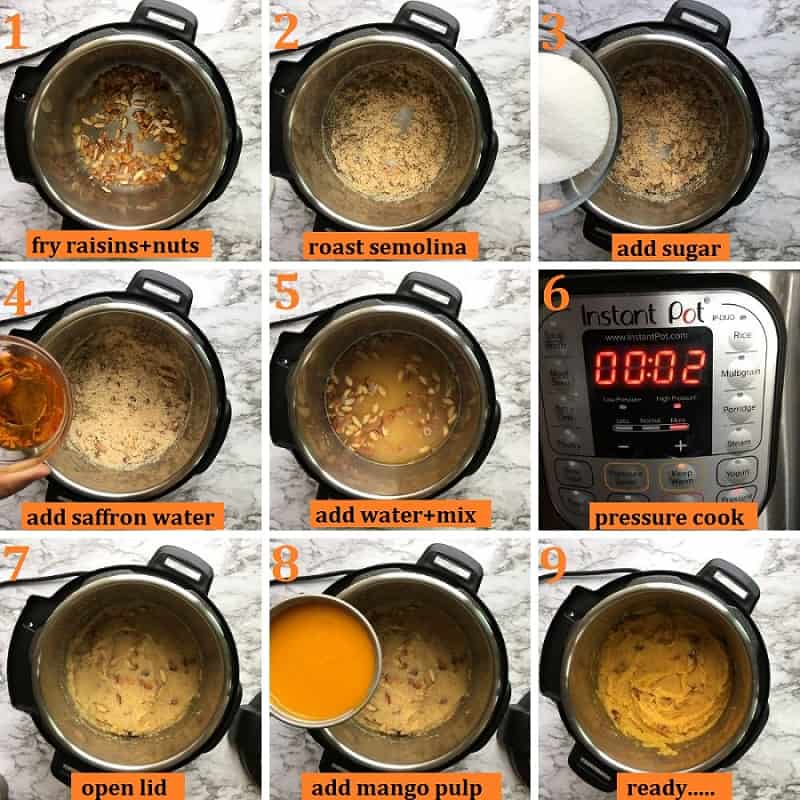 mango kesari or mango sheera in Instant pot step by step 