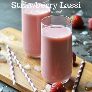 Strawberry lassi pink color in two glasses