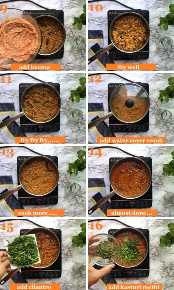 Spicy Hyderabadi Indian chicken keema recipe steps photos