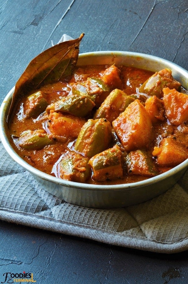 Aloo Parwal served in an aluminum plate 