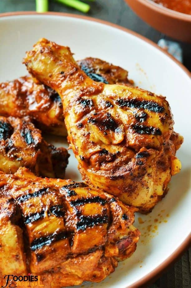 Spicy South African peri peri Chicken in a white bowl